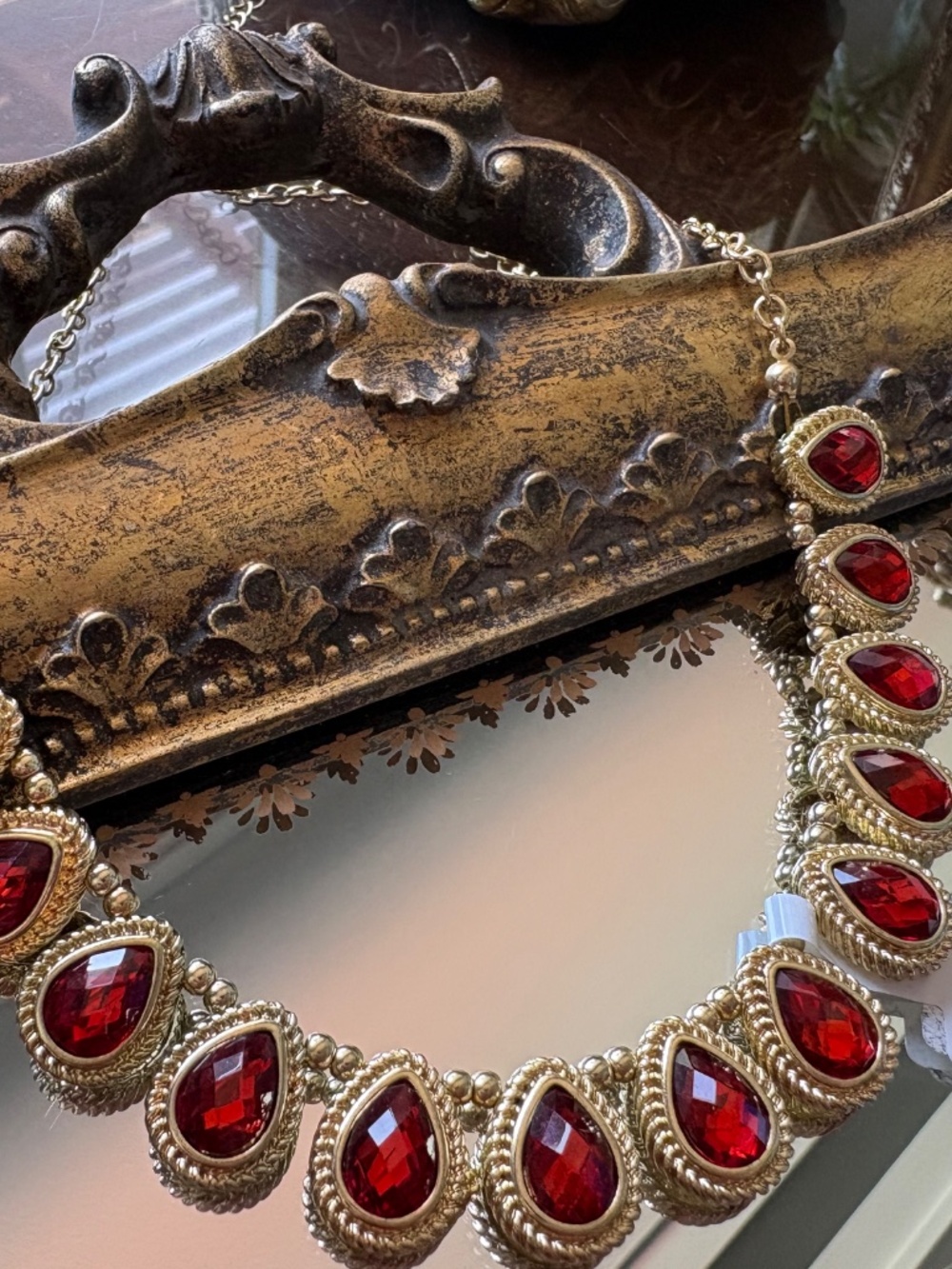 New Baublebar Statement Necklace in Faux Red Garnet and Goldtone
